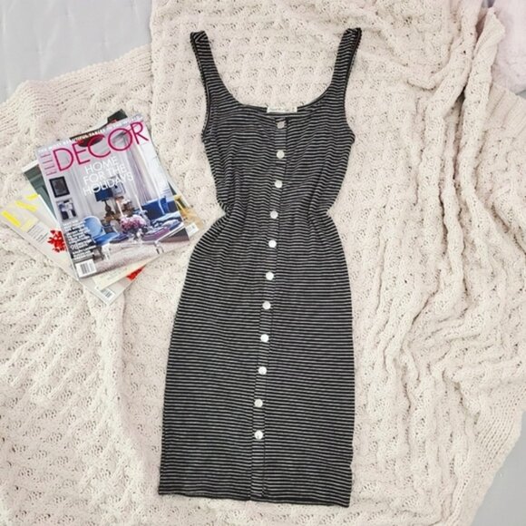Heart and Hips Soft Black and White Striped Tank Bodycon Dress- M - Picture 4 of 9